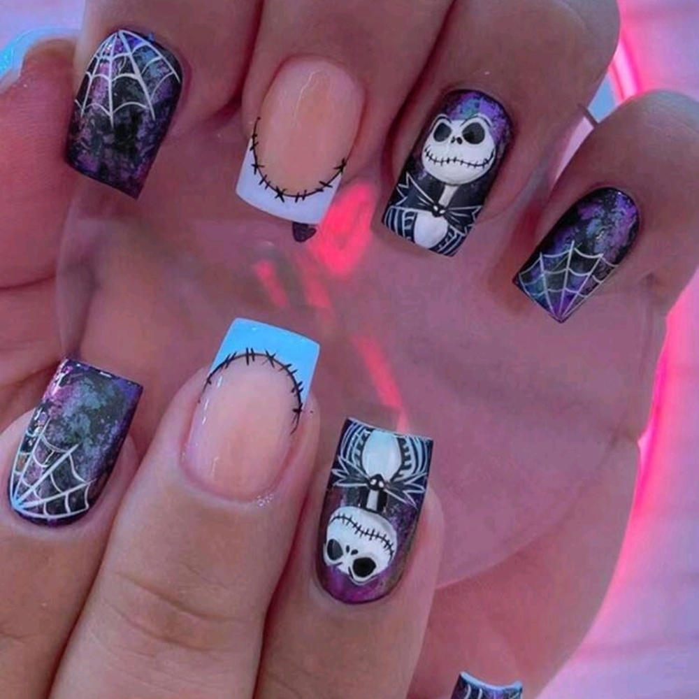 25pc Jack Skellington Themed Press On Nails